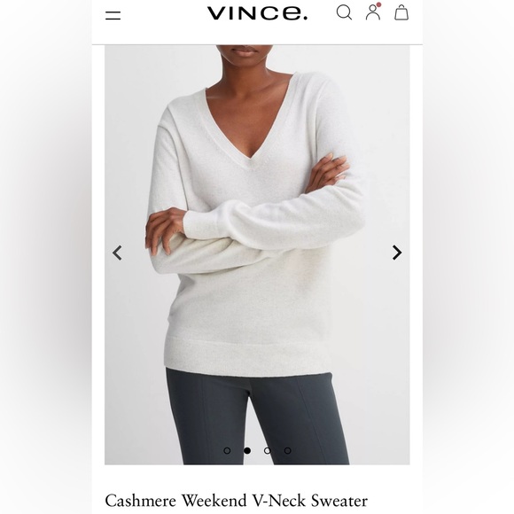VINCE 100% Cashmere Weekend V-Neck Sweater Heather White M. - Picture 4 of 7